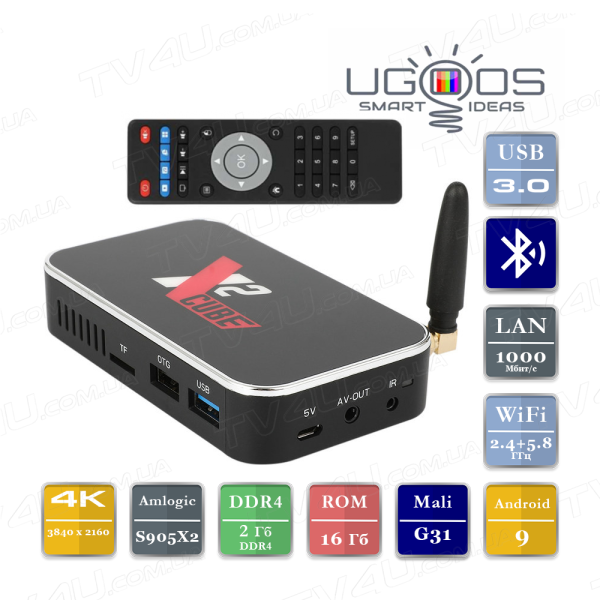 Ugoos X2 Cube 2/16 Smart TV Box ТВ приставка TV4U.com.ua - ТВ приставки