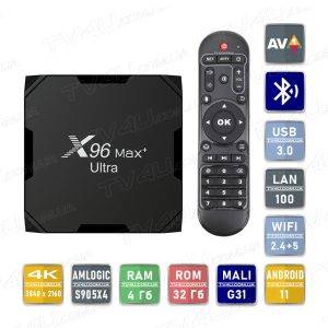 Смарт ТВ приставка X96 Max+ Plus ULTRA 4/32 Гб Smart TV Box Android 11
