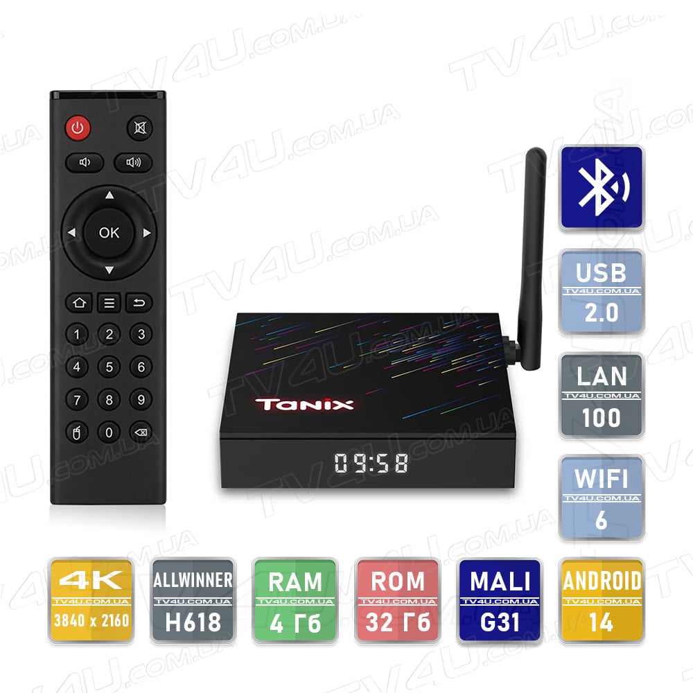 Смарт ТВ приставка Tanix TX68 4/32 Гб Smart TV Box Android 14 TV4U.com.ua - ТВ приставки tanix tx68
