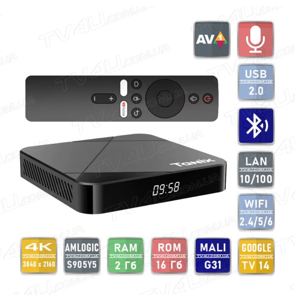Смарт ТВ приставка Tanix TX5 2/16 Гб Smart TV Box Google TV 14 TV4U.com.ua - ТВ приставки Tanix TX5 S905Y5