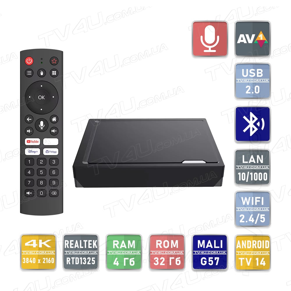 Смарт ТВ приставка Vontar RT-X2 4/32 Гб Android TV 14 Smart Box TV4U.com.ua - ТВ приставки Vontar RT-X2