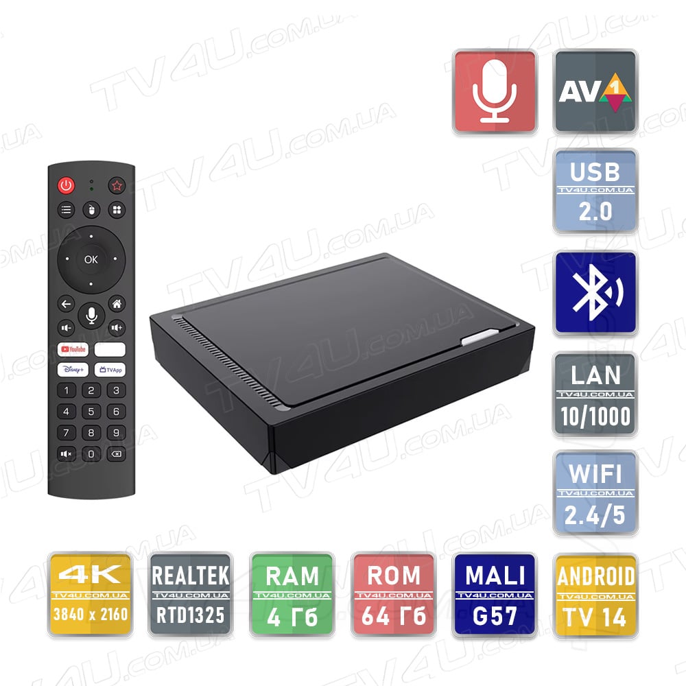 Смарт ТВ приставка Vontar RT-X2 4/64 Гб Android TV 14 Smart Box TV4U.com.ua - ТВ приставки