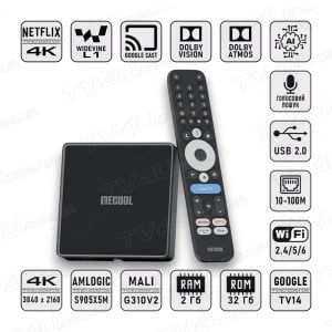 TV4U.com.ua TV4U.com.ua - ТВ приставки Смарт ТВ приставка Mecool MEon1 NETFLIX 2/32 Гб Google TV 14 Smart Box