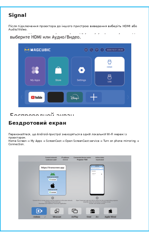 HDMI и беспроводная трансляция экрана Magcubic HY450 MAX