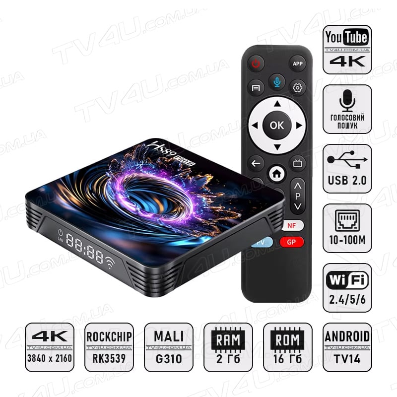 Смарт ТВ приставка Hugsun HS89 PRO15 2/16 Гб Smart TV Box Android TV 14 TV4U.com.ua - ТВ приставки Hugsun HS89 PRO15